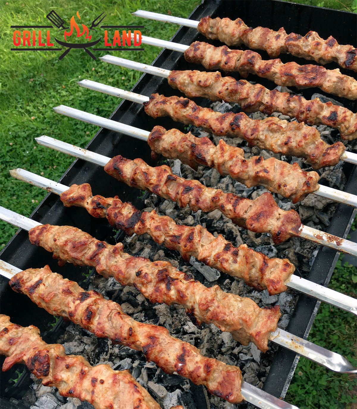 SET Holzkohledesigngrill mit Deckel, Schaschlik, Mangal, "Grill-Land", BBQ, Stahl 3 mm
