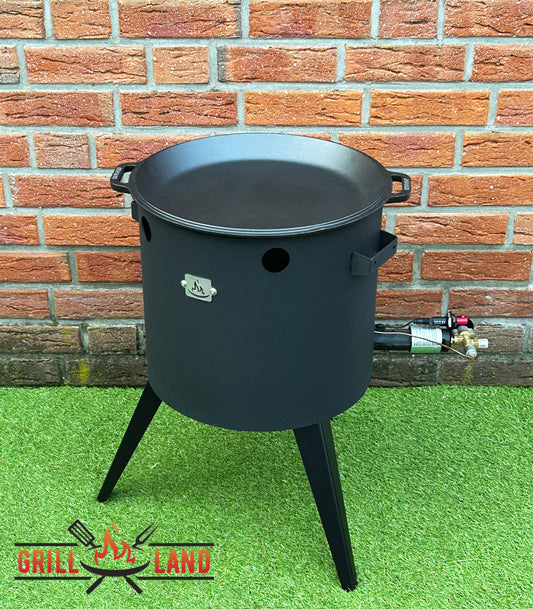 Комплект: печь для казана KOMFORT 37 с газовой горелкой и крышка-сковорода из чугуна