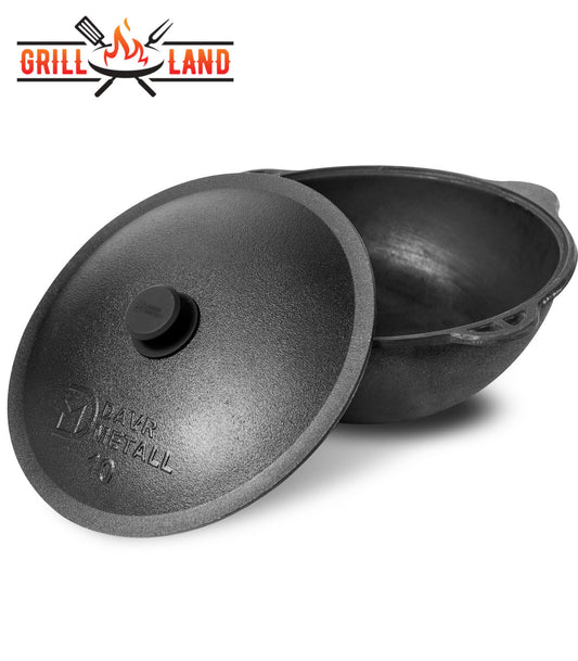 Казан узбекский, азиатская чаша, 10 литров, чугунный, с алюминиевой крышкой, круглое дно