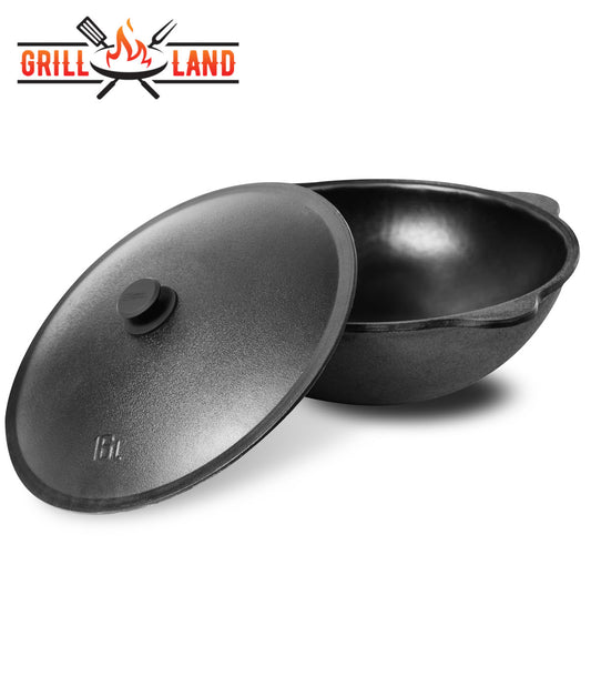 Казан узбекский, азиатская чаша, 16 литров, чугунный, с алюминиевой крышкой, плоское дно