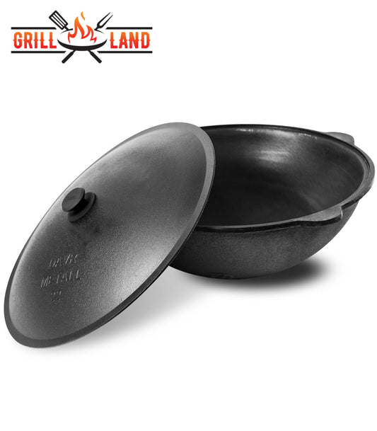 Казан узбекский, азиатская чаша, 22 литров, чугунный, с алюминиевой крышкой, плоское дно