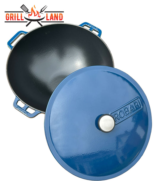 Казан чугуннаый 12 литров эмалированный Robari с чугунной крышкой, азиатский вок