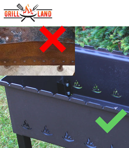 SET Holzkohledesigngrill mit Deckel, Schaschlik, Mangal, "Grill-Land", BBQ, Stahl 3 mm