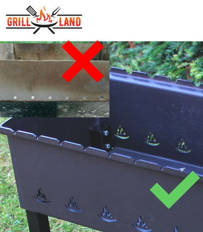 SET Holzkohledesigngrill mit Deckel, Schaschlik, Mangal, "Grill-Land", BBQ, Stahl 3 mm