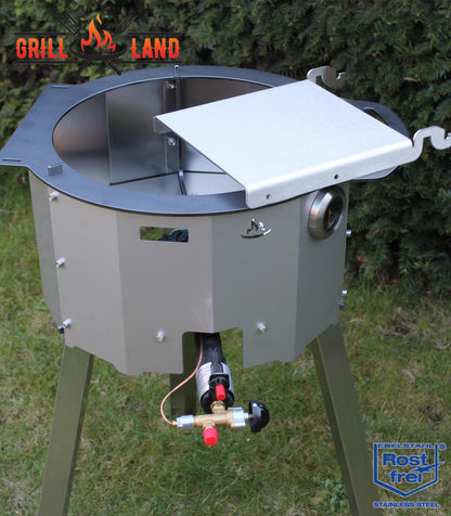 Боковая полка для газовой плиты Grill-Land Tagan, изготовленная из нержавеющей стали.