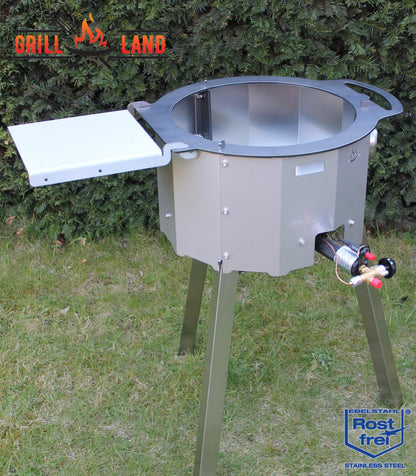 Боковая полка для газовой плиты Grill-Land Tagan, изготовленная из нержавеющей стали.