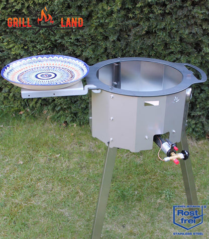 Боковая полка для газовой плиты Grill-Land Tagan, изготовленная из нержавеющей стали.
