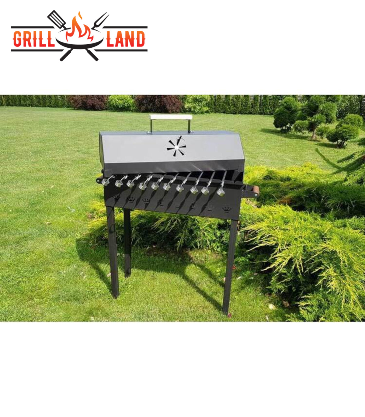 SET Holzkohledesigngrill mit Deckel, Schaschlik, Mangal, "Grill-Land", BBQ, Stahl 3 mm