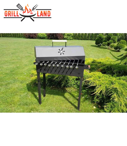 SET Holzkohledesigngrill mit Deckel, Schaschlik, Mangal, "Grill-Land", BBQ, Stahl 3 mm