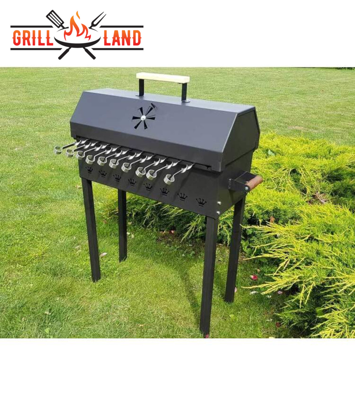 SET Holzkohledesigngrill mit Deckel, Schaschlik, Mangal, "Grill-Land", BBQ, Stahl 3 mm