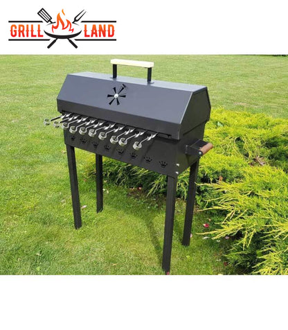 SET Holzkohledesigngrill mit Deckel, Schaschlik, Mangal, "Grill-Land", BBQ, Stahl 3 mm