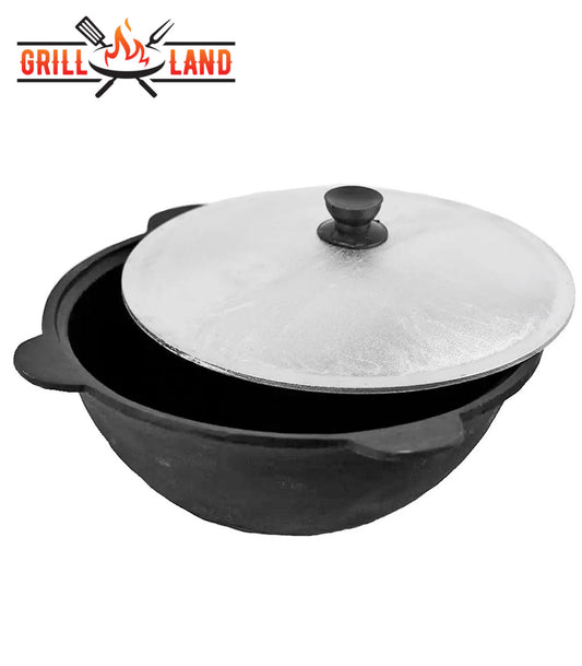 Казан узбекский, азиатская чаша, 10 литров, чугунный, с алюминиевой крышкой, плоское дно