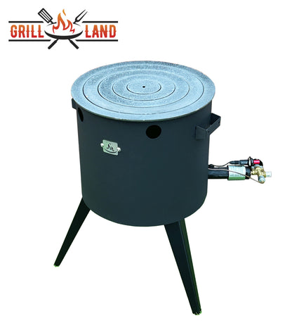 Комплект: печь для казана KOMFORT 37 с газовой горелкой, чугунные кольца для печи, комплект, плита 39,5 см и вафельница Grill-Land из чугуна