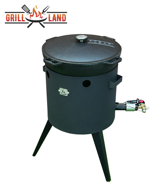 Комплект: печь для казана KOMFORT 37 с газовой горелкой и казан из чугуна 15 л Robari с крышкой из чугуна, Wok Asia