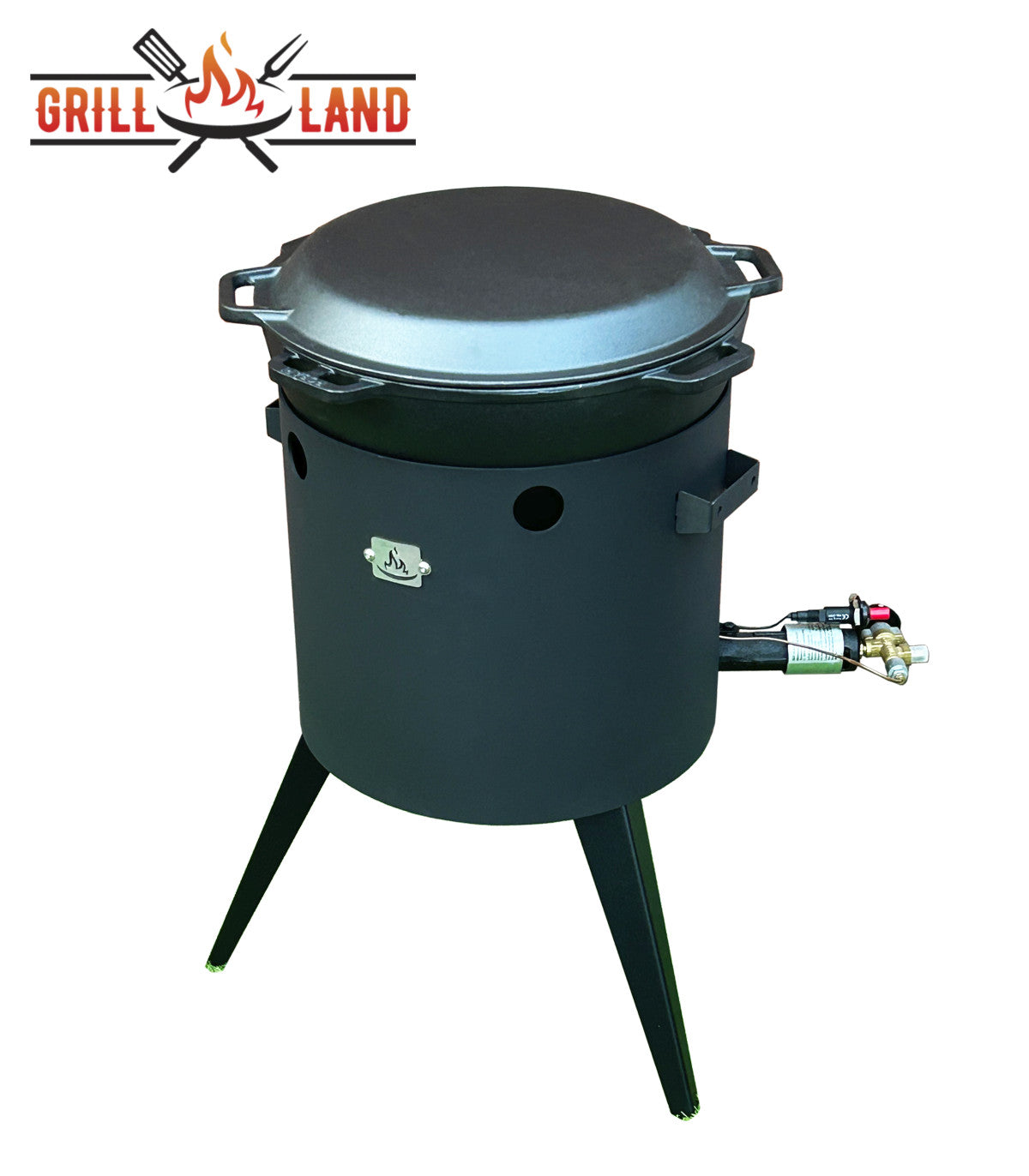 SET Gas-Feuerofen/Utschak KOMFORT 37 cm, Stahl 3mm, mit 12L Kazan Gusseisen Robari mit Pfannendeckel aus Gusseisen