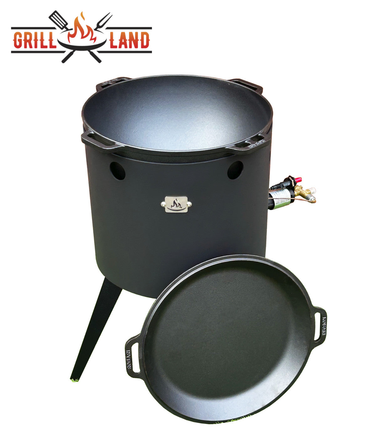 SET Gas-Feuerofen/Utschak KOMFORT 40 cm, Stahl 3mm, mit 12L Kazan Gusseisen Robari mit Pfannendeckel aus Gusseisen