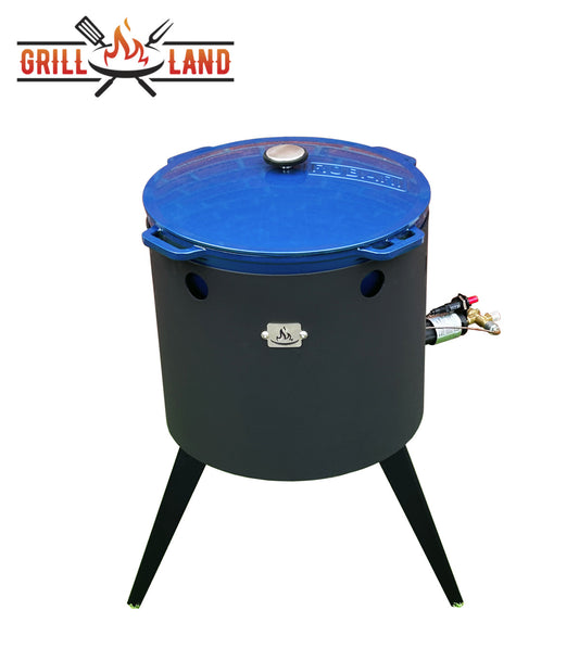 Комплект: печь для казана KOMFORT 40 с газовой горелкой и казан из чугуна эмалированный 15 л Robari с крышкой из чугуна