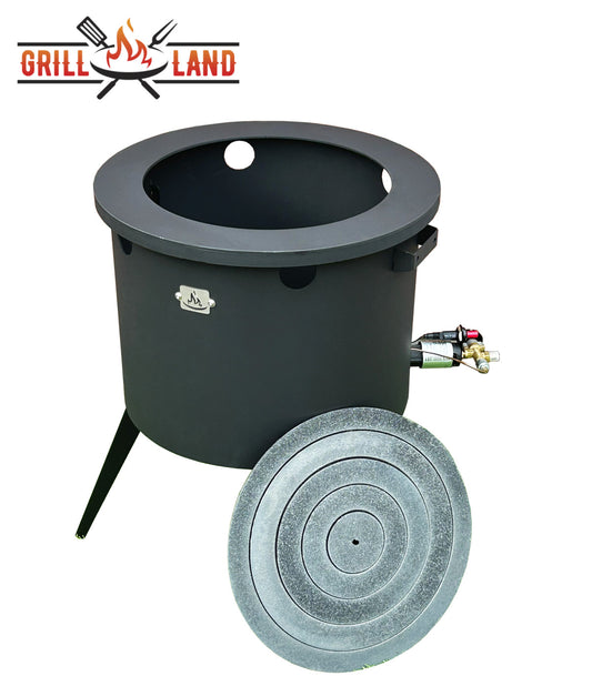 Комплект: печь для казана KOMFORT 45 с газовой горелкой с варочной поверхностью из стали с чугунными кольцами