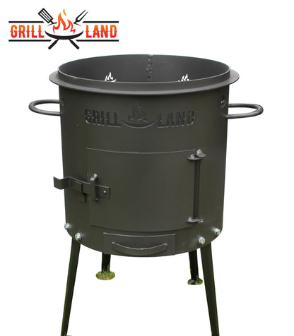Печь / учак на дровах для казана 8–12 л, Ø 37 см. Дизайнерская печь для казана "Grill-Land", сталь 3 мм