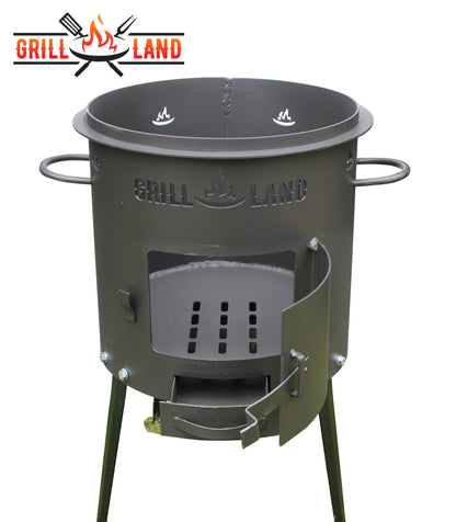 Печь / учак на дровах для казана 8–12 л, Ø 37 см. Дизайнерская печь для казана "Grill-Land", сталь 3 мм
