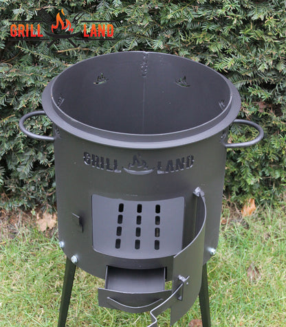 Печь / учак на дровах для казана 8–12 л, Ø 37 см. Дизайнерская печь для казана "Grill-Land", сталь 3 мм