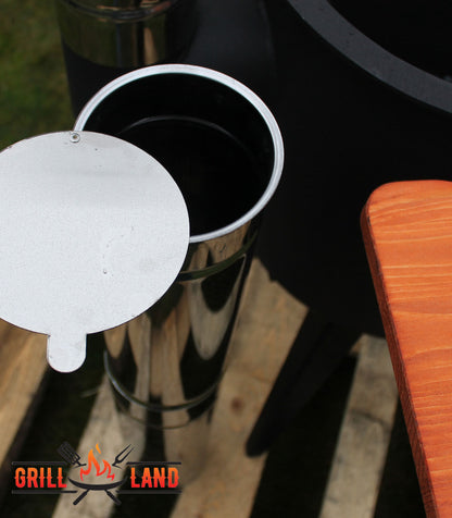 Печь / учак на дровах, класса PREMIUM, дымоход из нержавеющей стали, 2 деревянные полки, диаметр 40 см, для казанов 12 – 17 литров, сталь 3 мм