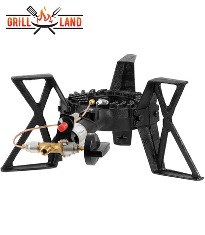 Профессиональная чугунная газовая горелка, мощностью 10,5 кВт на трех ножках, диаметром 18 см, контролем пламени и пьезоэлектрическим поджигом, в комплекте со шлангом и регулятором.