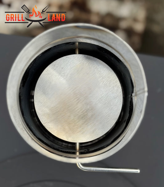 Удлинительный отрезок дымоходной трубы с заслонкой, внутренним клапаном, из нержавеющей стали, устойчивый к атмосферным воздействиям.