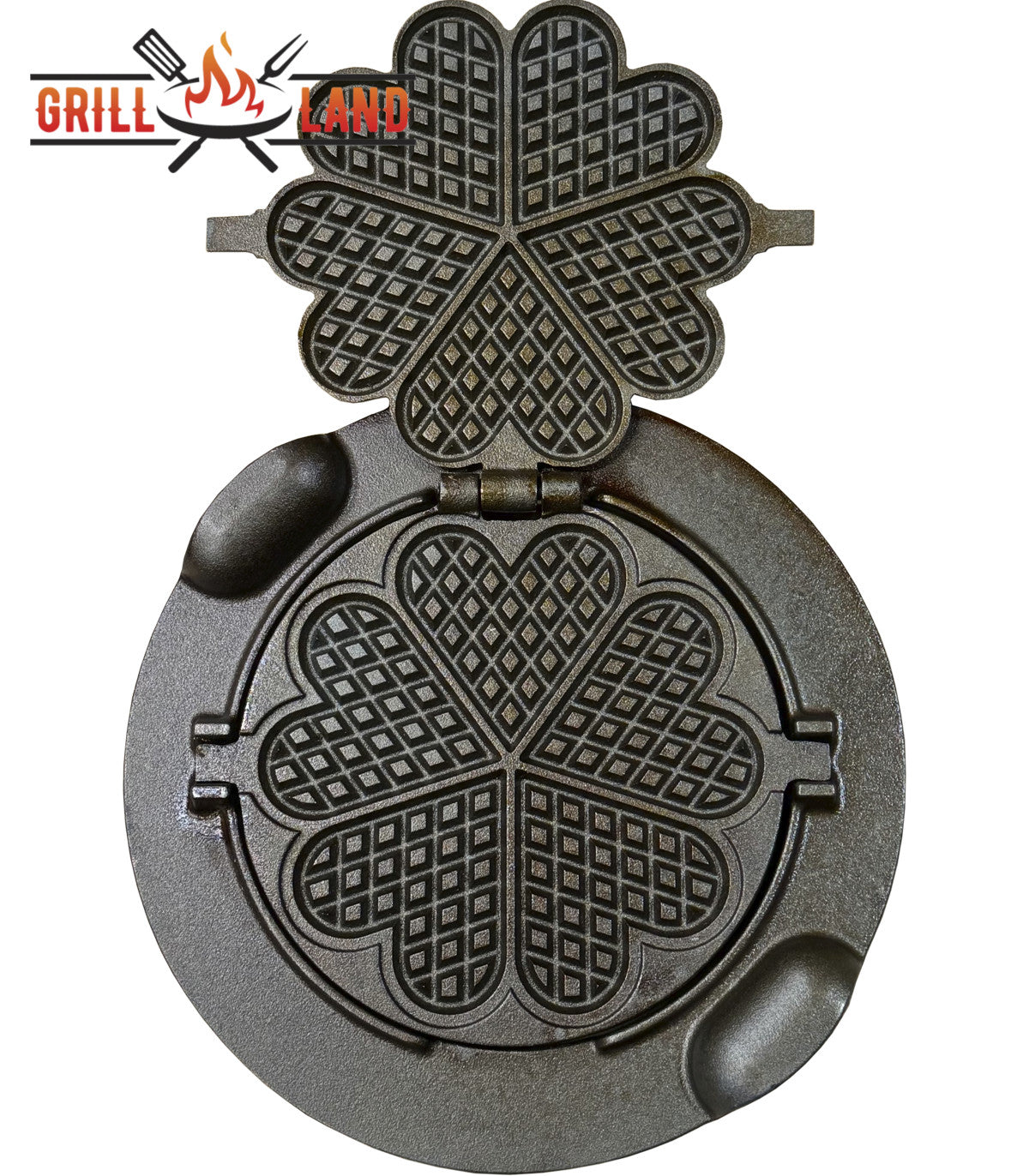 Вафельница Grill-Land из чугуна, вафли в форме сердца, для садовой кухни или же печи для приготовления пищи на открытом воздухе.