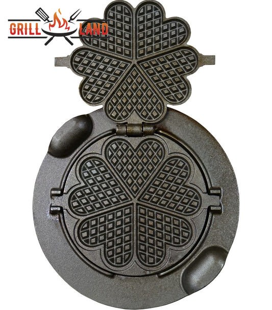 Вафельница Grill-Land из чугуна, вафли в форме сердца, для садовой кухни или же печи для приготовления пищи на открытом воздухе.