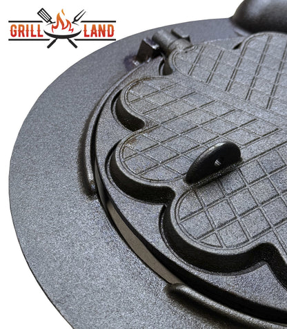 Вафельница Grill-Land из чугуна, вафли в форме сердца, для садовой кухни или же печи для приготовления пищи на открытом воздухе.