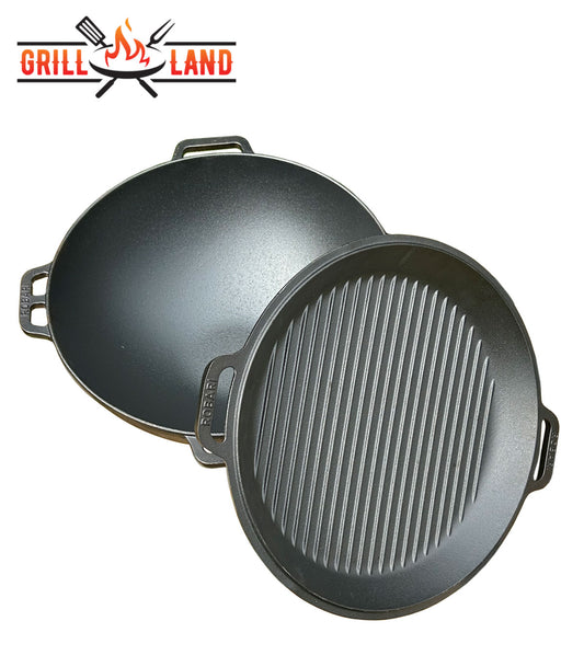 Казан чугунный 12 литров Robari с чугунной крышкой-гриль, азиатский вок