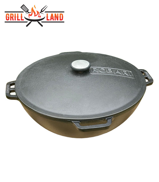 Казан чугунный 12 литров Robari с чугунной крышкой, азиатский вок