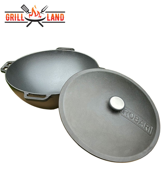 Казан чугунный 12 литров Robari с чугунной крышкой, азиатский вок